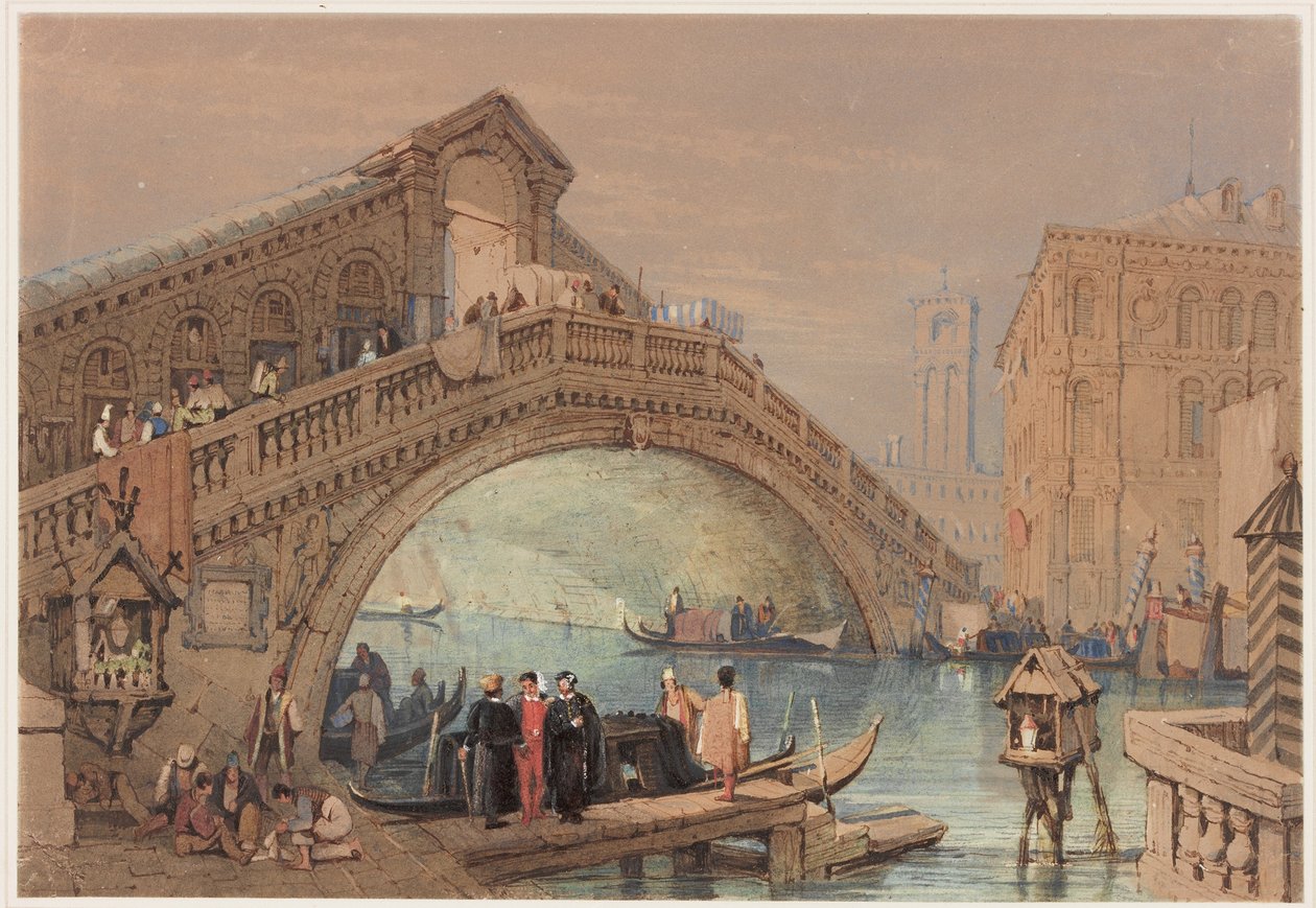 Rialto, Venedig (bc, blæk og wc på papir) af Samuel Prout