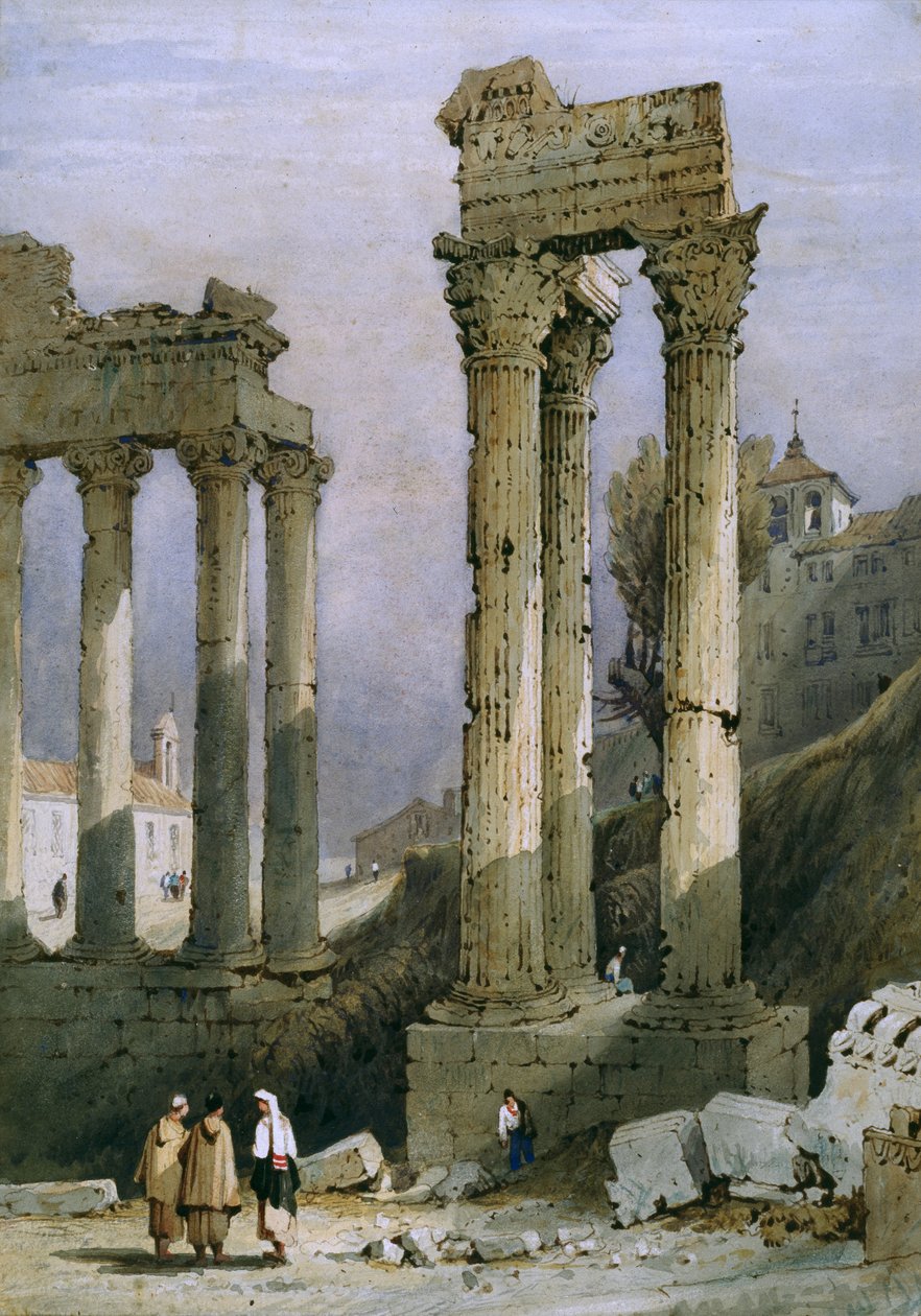 Vespasians og Saturns tempel (akvarel på papir) af Samuel Prout