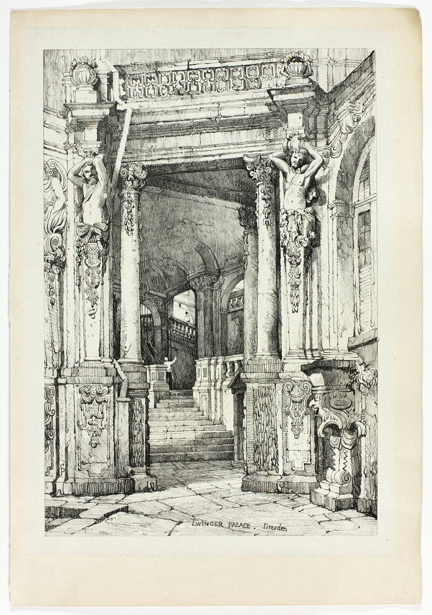 Zwinger Palace, Dresden, fra faksimiler af skitser lavet i Flandern og Tyskland af Samuel Prout