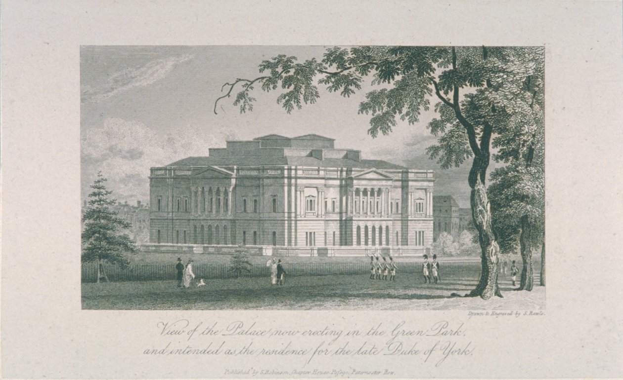 Udsigt over York House og Green Park, ca. 1800 af Samuel Rawle