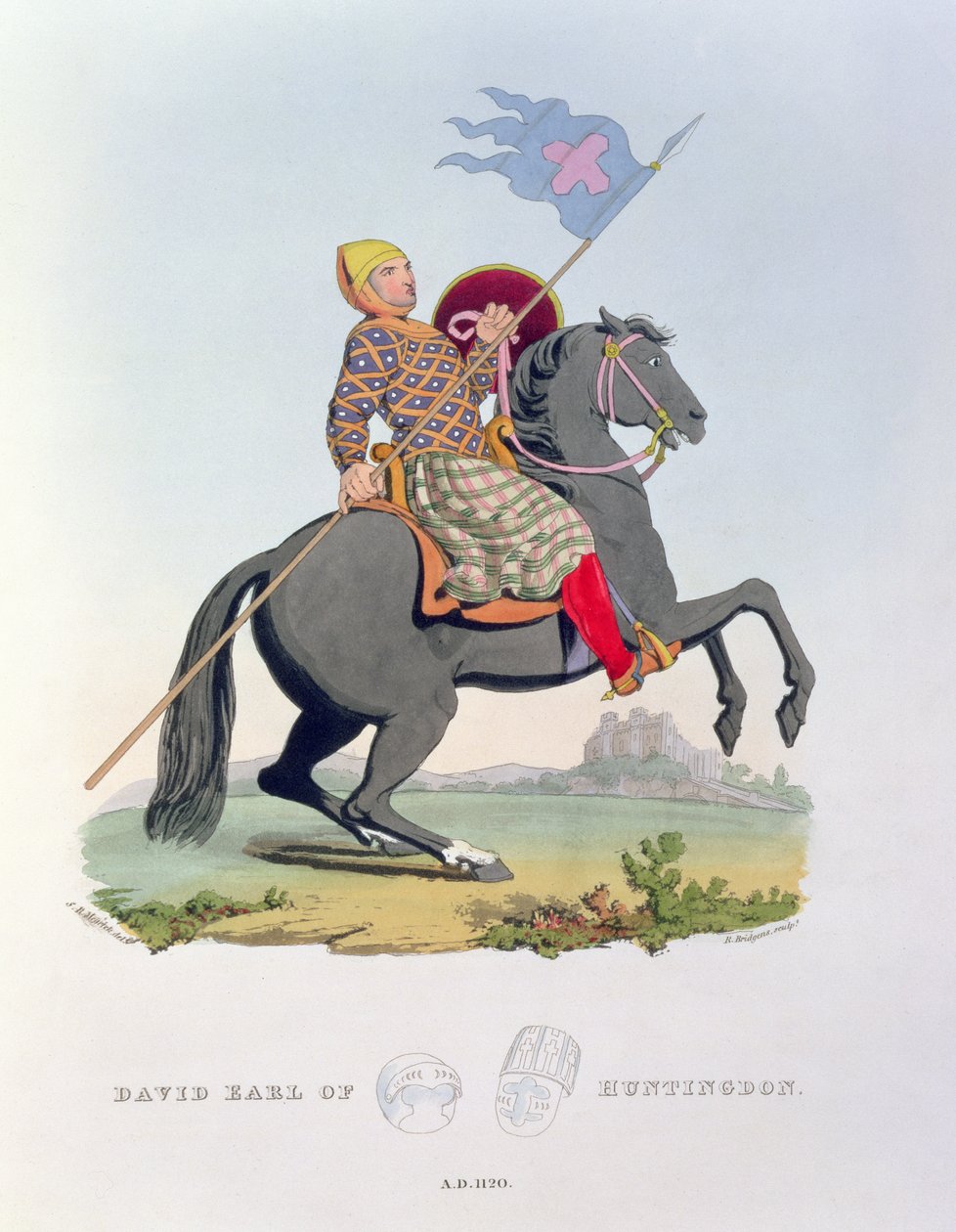 David, jarl af Huntingdon (1084-1153) 1120, graveret af Richard. H. Bridgens (fl.1824-38) fra Ancient Armour, skrevet af kunstneren, 1824 af Samuel Rush Meyrick