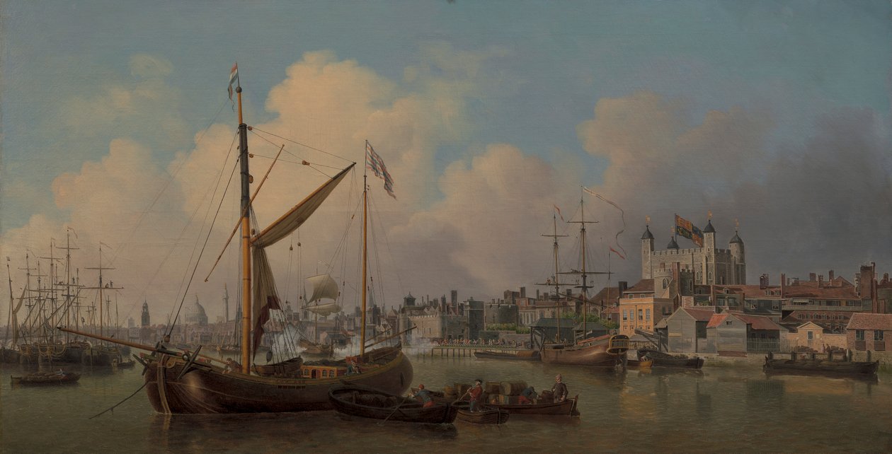 En udsigt over Tower of London, formodet på hans Majestæts fødselsdag af Samuel Scott