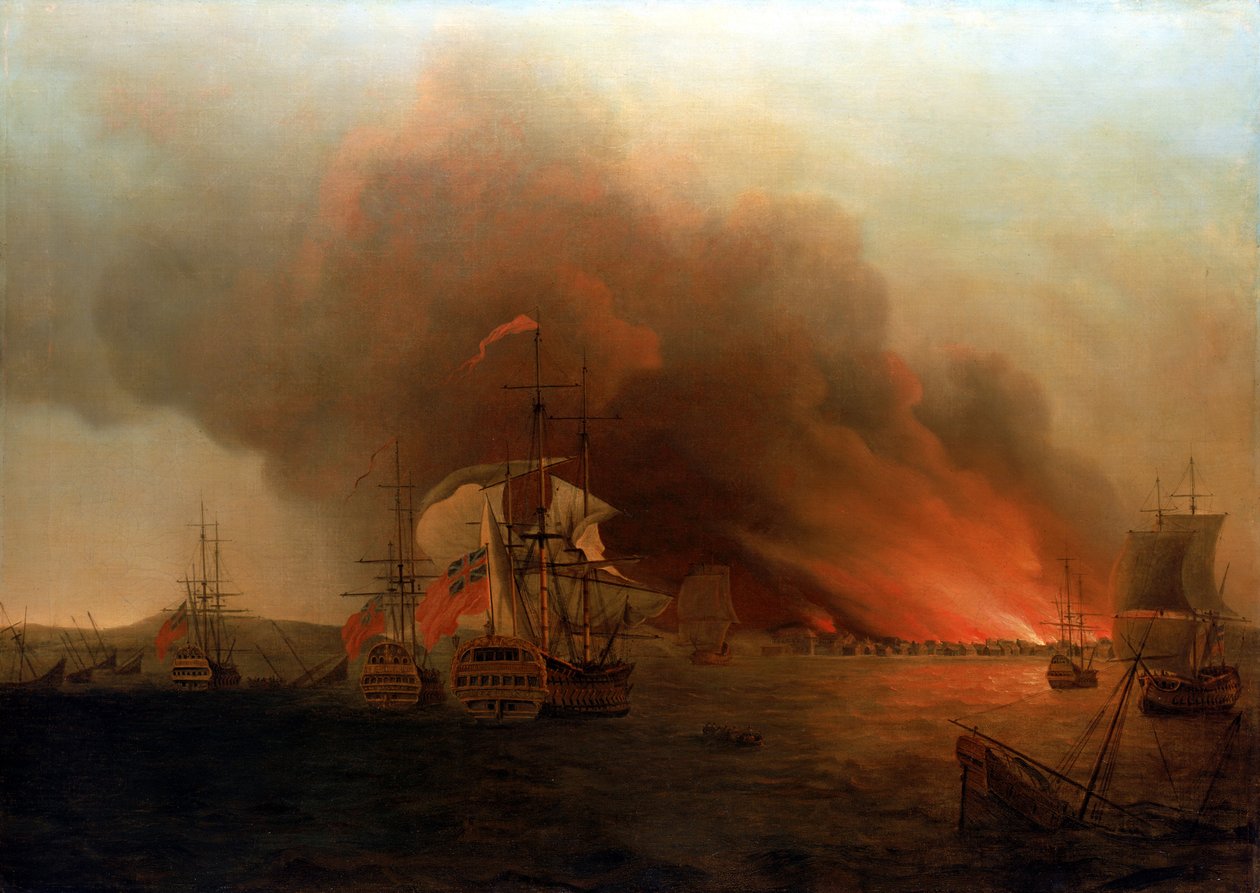 Afbrændingen af Payta, november 1741, midten af det 18. århundrede (olie på lærred) af Samuel Scott