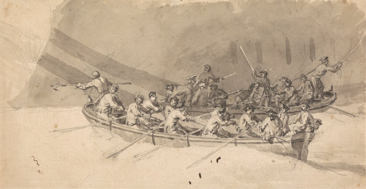 To både med mandskab, studie for The Royal William at Sea af Samuel Scott