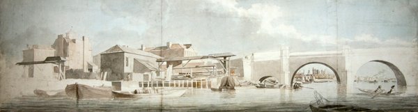 Westminster Bridge, Surrey Side (blyant, pen og blæk og akvarel på papir) af Samuel Scott