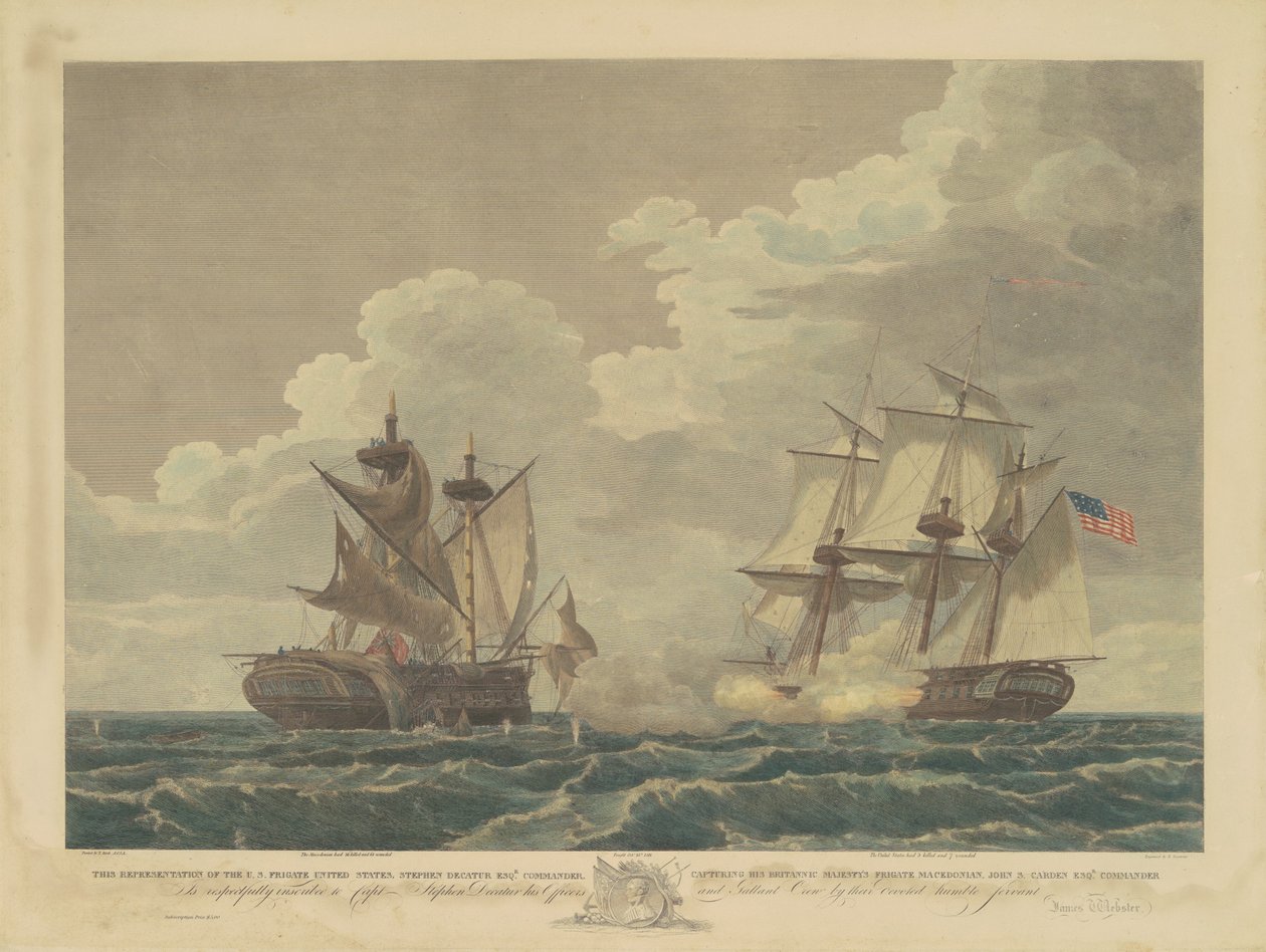 Den amerikanske fregat i USA fanger Hans Britannic Majestæts fregat Makedonsk af Samuel Seymour, after Thomas Birch