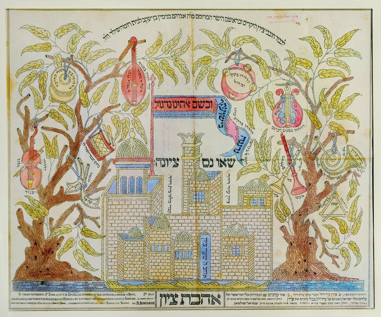 Mikrografisk maleri af Zion, Davids by ... (akvarel og blæk på papir) af Samuel Shulman