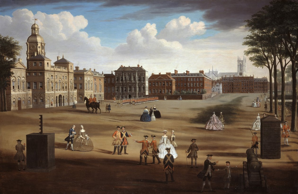 Udsigt over Horse Guards vestfront med finansministeriet og Downing Street bagved, ca.1758 af Samuel Wale