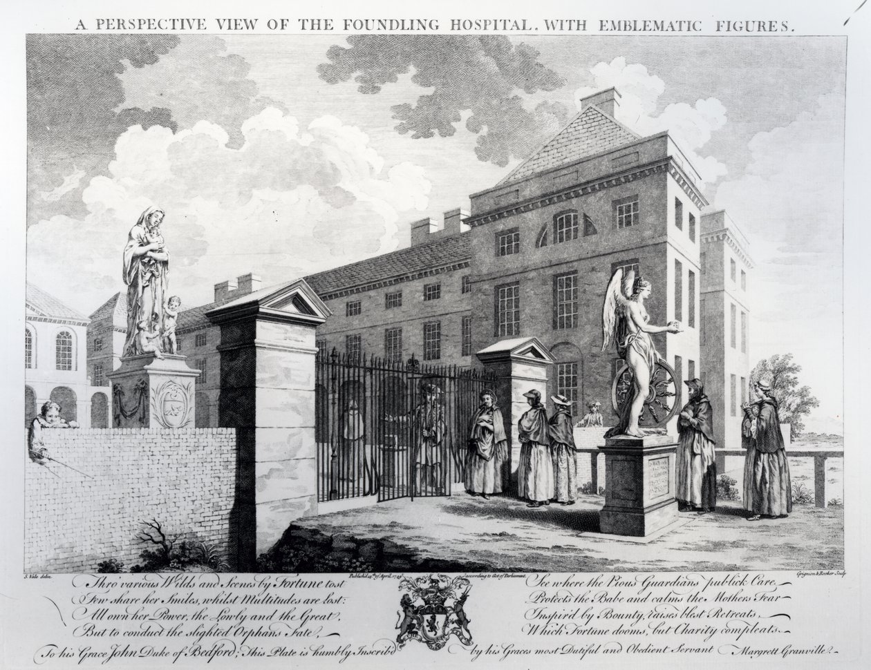 Et perspektivbillede af Foundling Hospital, indgraveret af Edward Rooker, 1749 af Samuel Wale