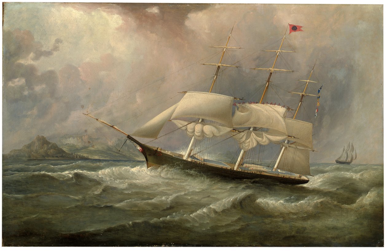 Black Ball Line klipperskibet Ocean Chief reducerer sejl på sit australske løb, ca. 1853 af Samuel Walters