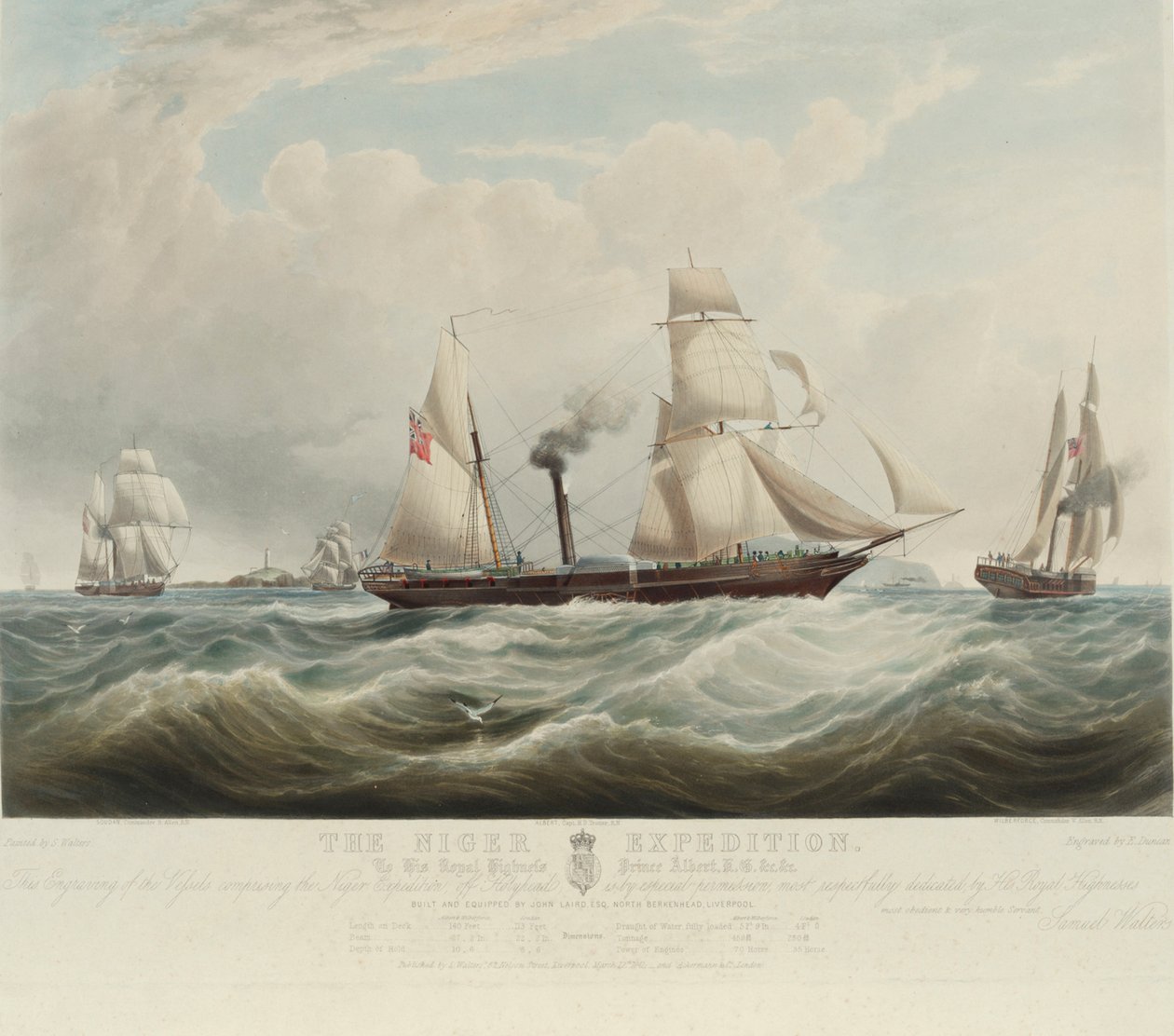 Den nigerianske ekspedition, ved sammenløbet af floderne Niger og Benoue, skibene Albert, Sudan og Wilberforce ud for Holyhead (Wales), august-oktober 1841 af Samuel Walters