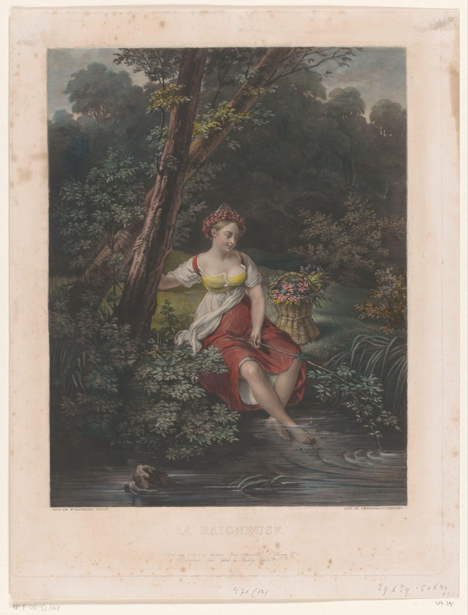 Ung kvinde med krans af blomster og fødder i vandet La Baigneuse (titel på objekt) af Samuel William Reynolds (I)