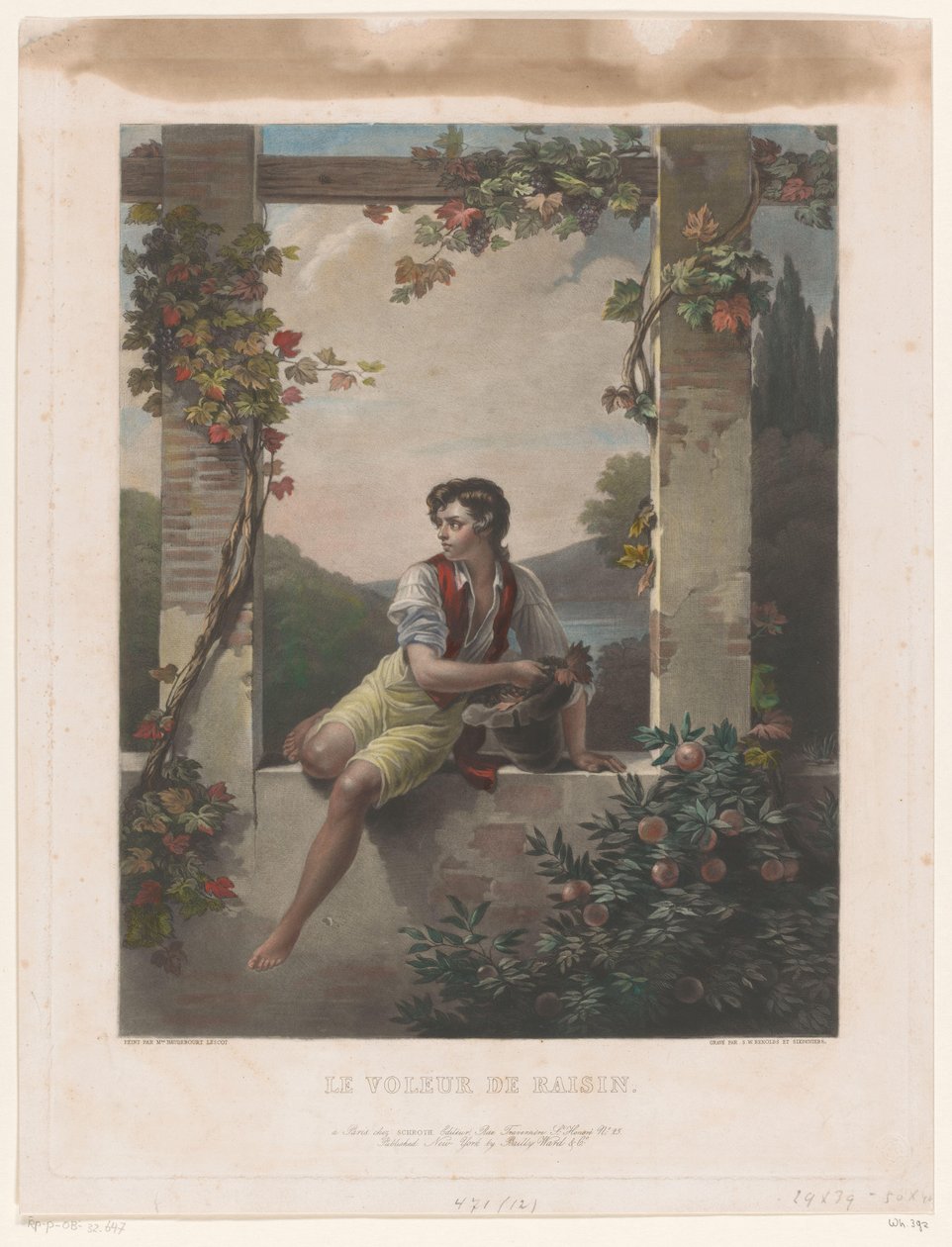 Dreng med hat fuld af druer Le Voleur de Raisin (titel på objekt) af Samuel William Reynolds (I)