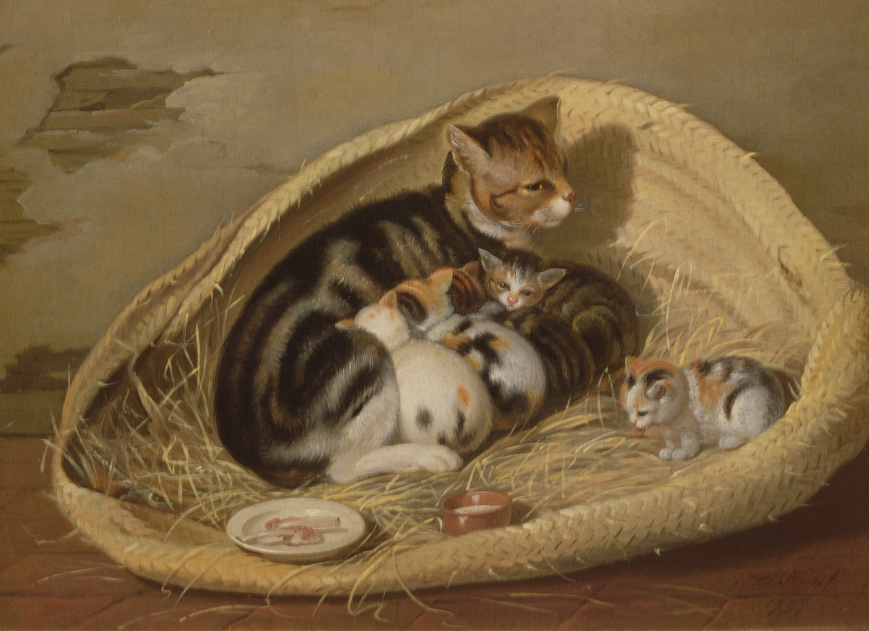 Kat med sine killinger i en kurv, 1797 af Samuel de Wilde