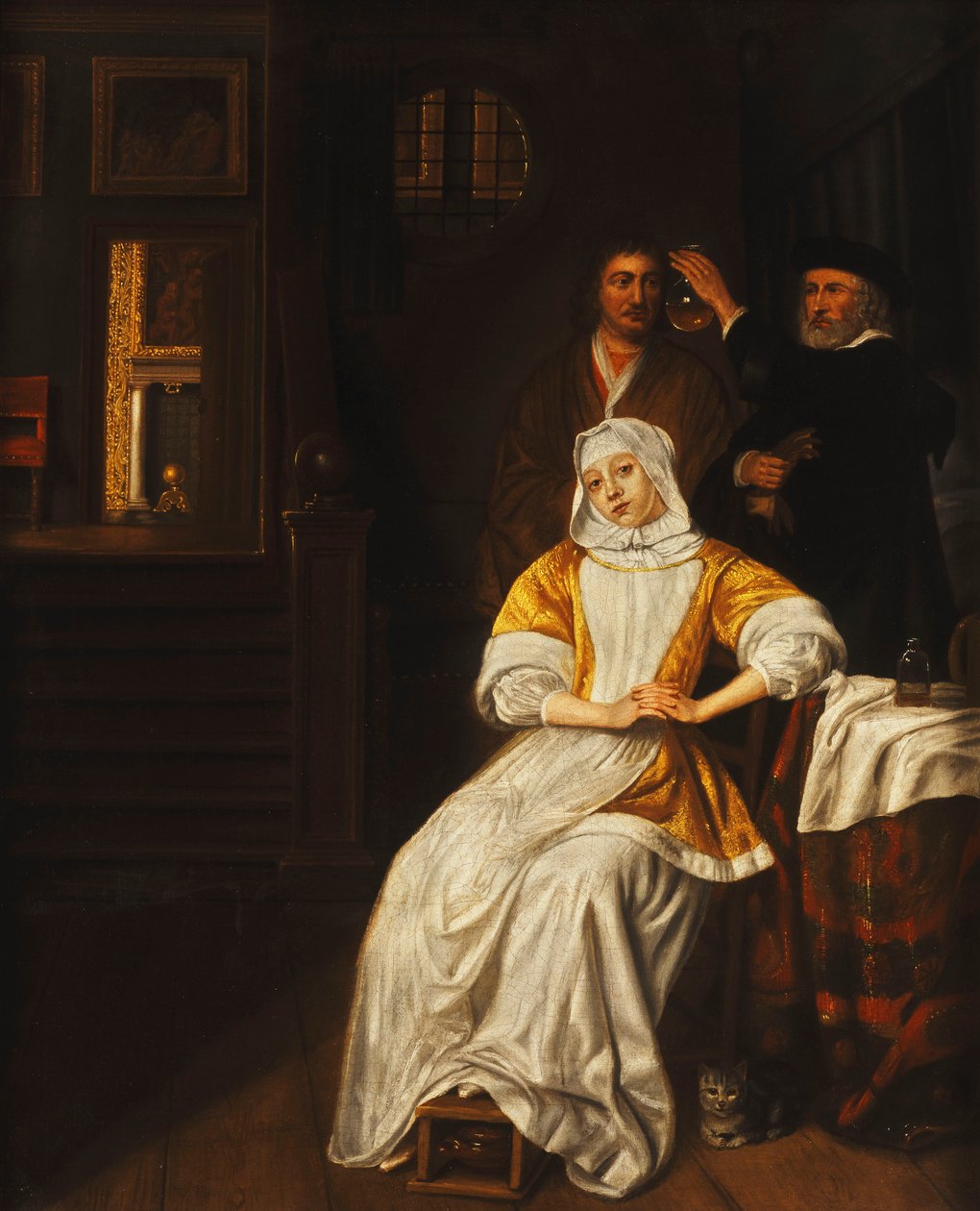 En læge på besøg hos en ung dame i et soveværelse, af Samuel van Hoogstraten