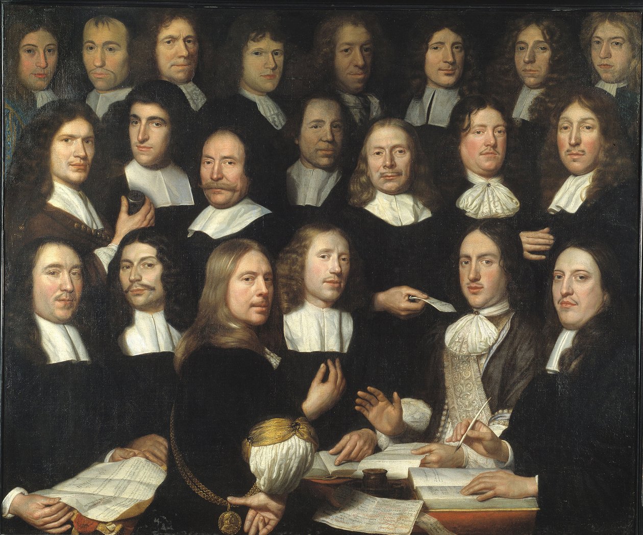 Gruppeportræt af møntmestrene i Dordrecht (Portrait de groupe des maitres et des officers de la monnaie de Dordrecht) - Peinture de Samuel Dirksz van Hoogstraten (1627-1678) - 1674 - Olie på lærred - 139,5x166 - Dordrechts Museum af Samuel van Hoogstraten