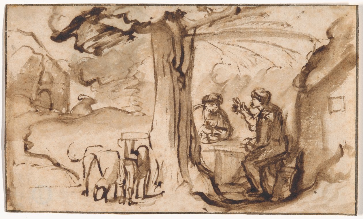 Jakob og Esau (rekto); Leder af en ung kvinde i søvn (verso) af Samuel van Hoogstraten