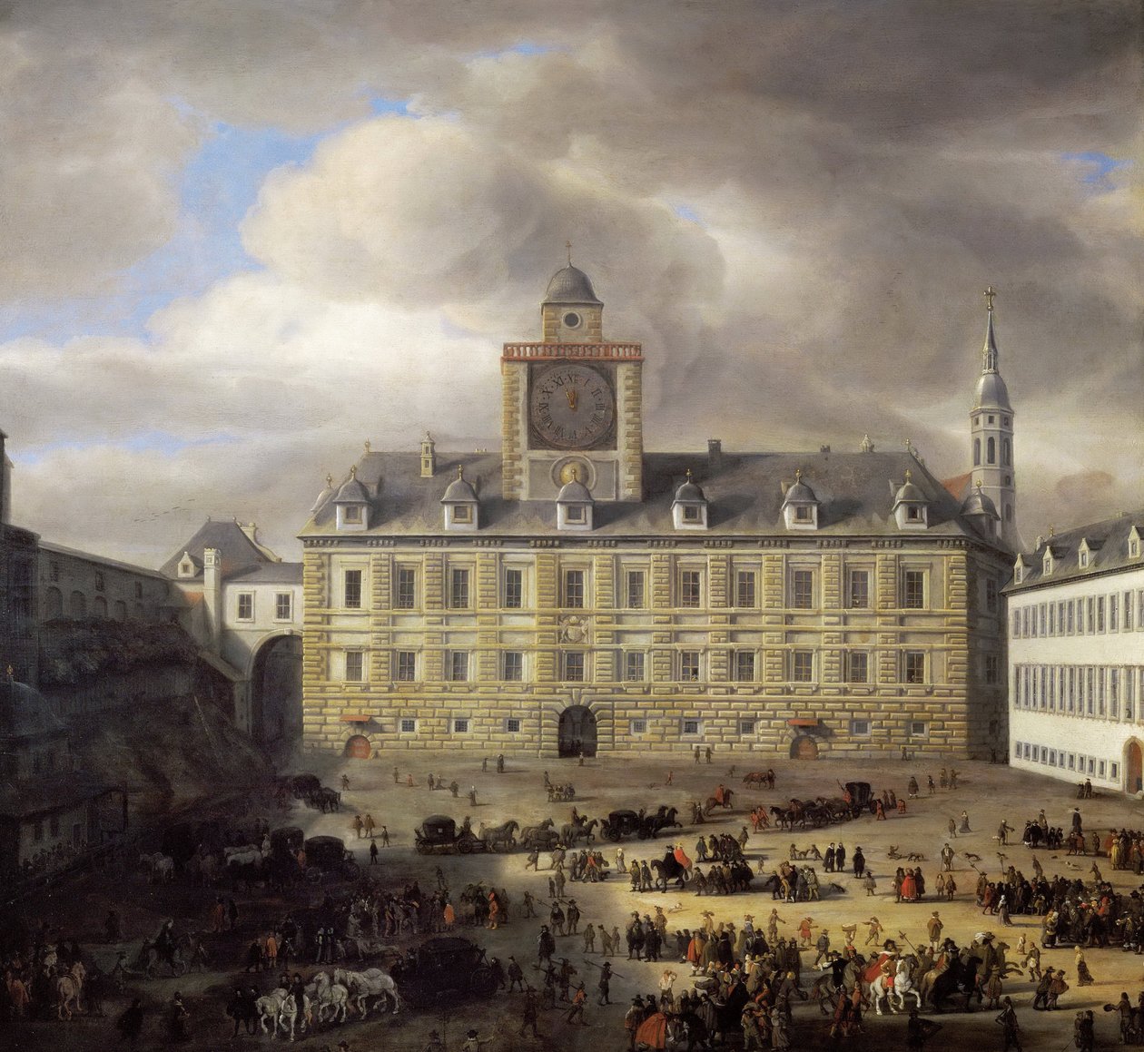 Hovedtorvet inde i det kejserlige slot i Wien - Samuel Dirksz van Hoogstraten (1627-1678). olie på træ af Samuel van Hoogstraten