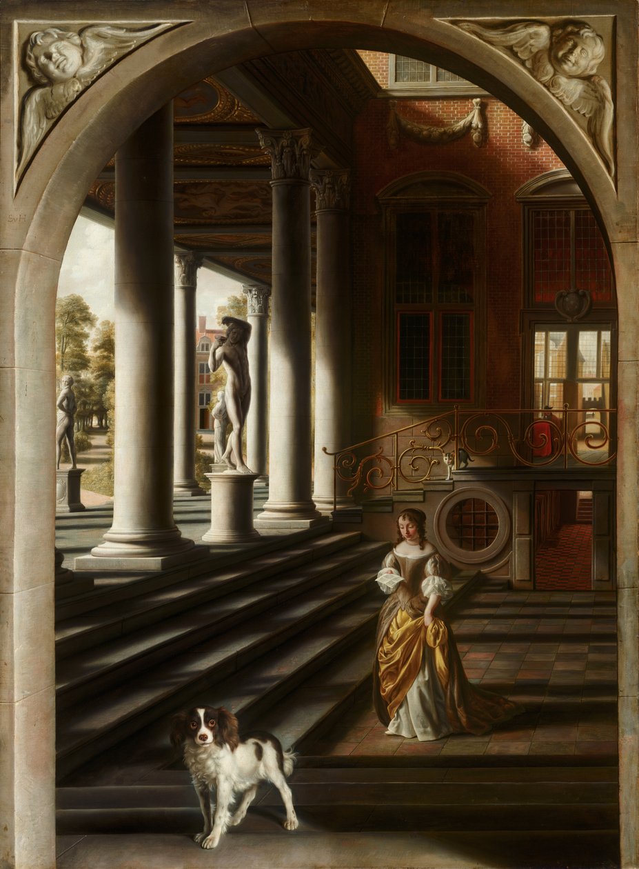 Perspektivvisning med en kvinde, der læser et brev, ca. 1670 af Samuel van Hoogstraten