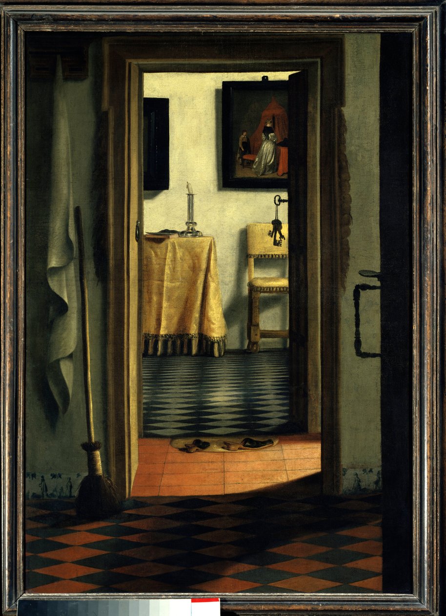 Tøflerne Et interiør af hus i Holland - Maleri af Samuel Hoogstraten (1626-1678) (ec flam) 1600-tallet søn 1,03x0,70 m Paris, Musée du Louvre af Samuel van Hoogstraten