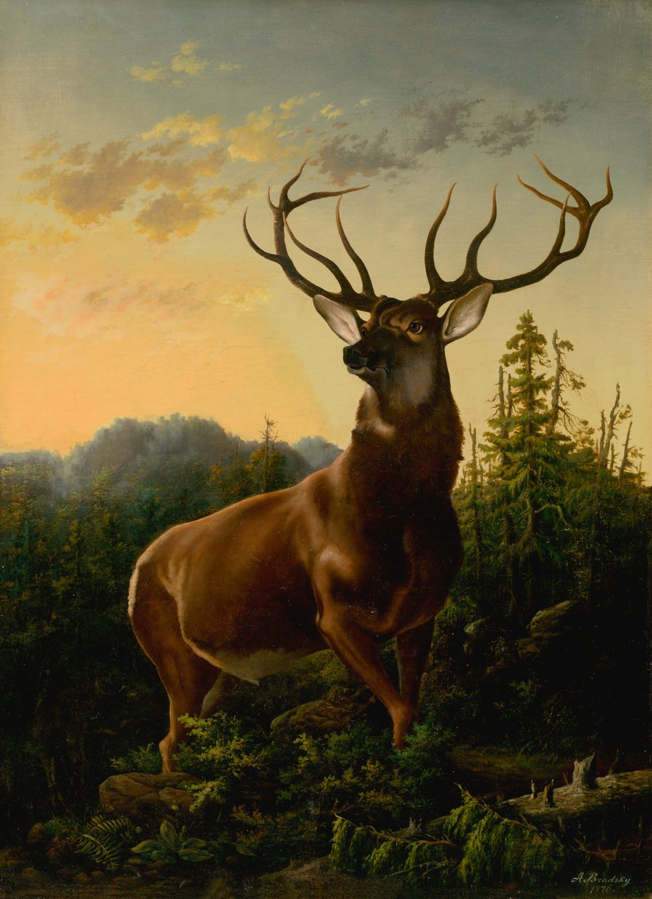 Hjorte i skovlandskab, 1876. af Sandor Brodszky