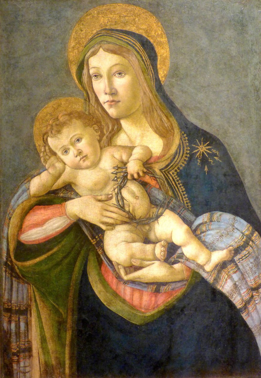 : Madonna og barn med tornekronen og tre søm af Sandro Botticelli