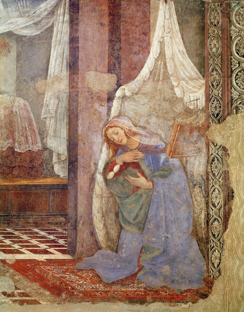 Bebudelse, detalje af jomfruen, 1481 (tempera på træ) af Sandro Botticelli