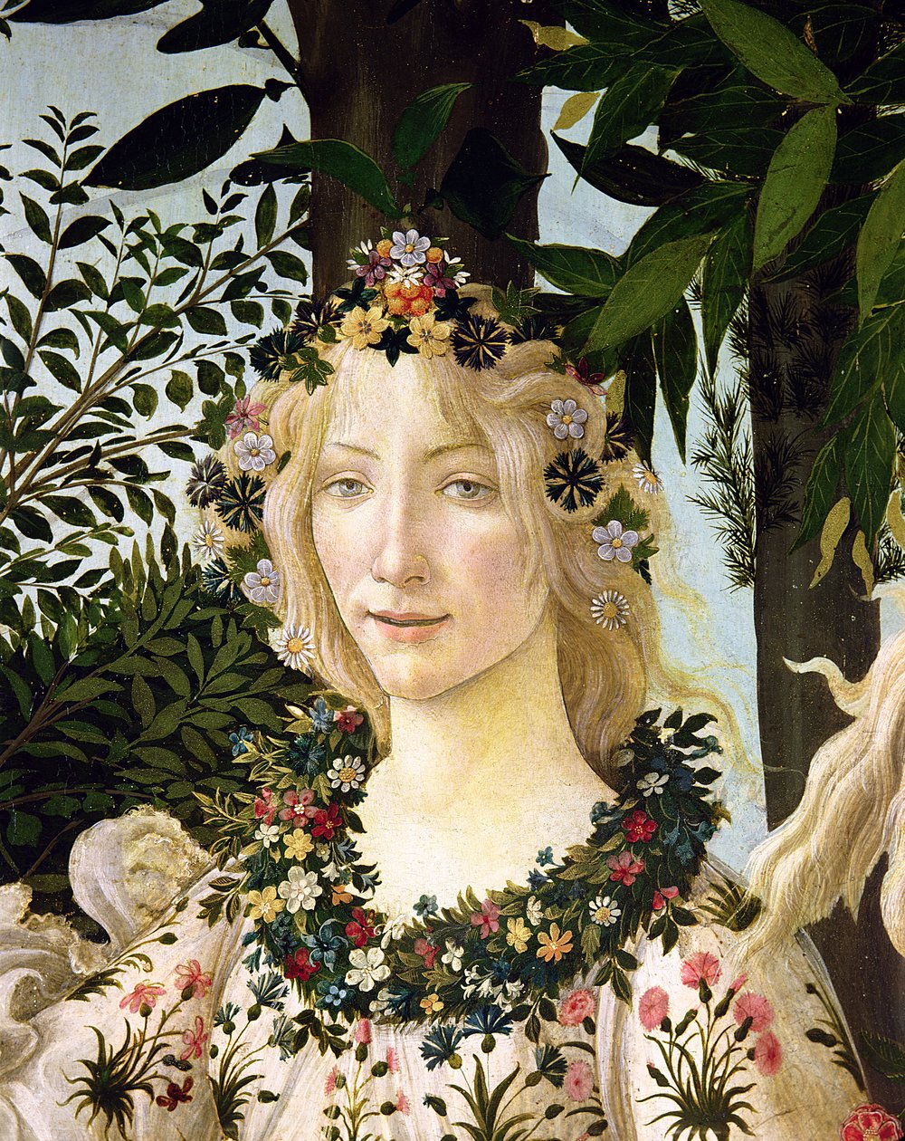 Flora, detalje fra Primavera, ca. 1478 (tempera på panel) af Sandro Botticelli