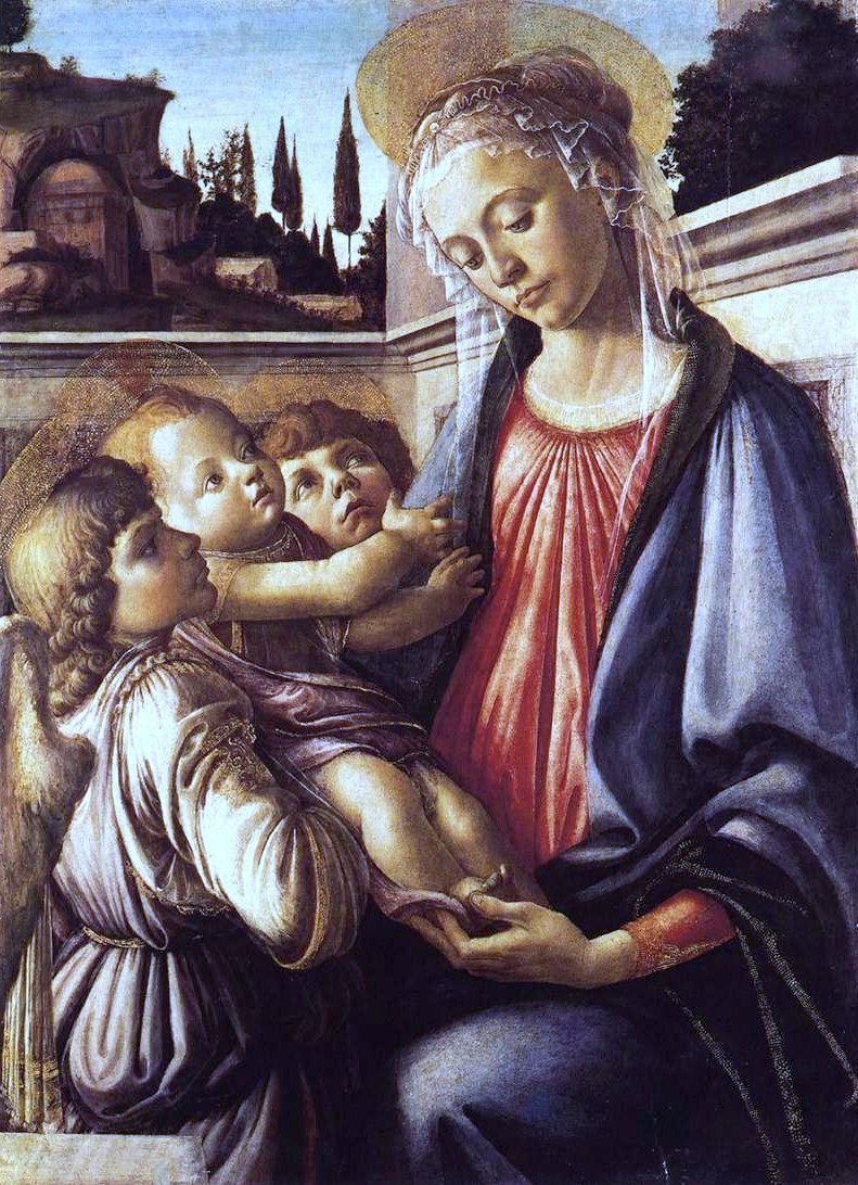 Madonna og barn og to engle af Sandro Botticelli