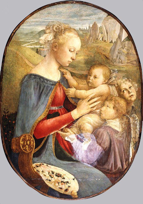 Madonna og barn med to engle af Sandro Botticelli