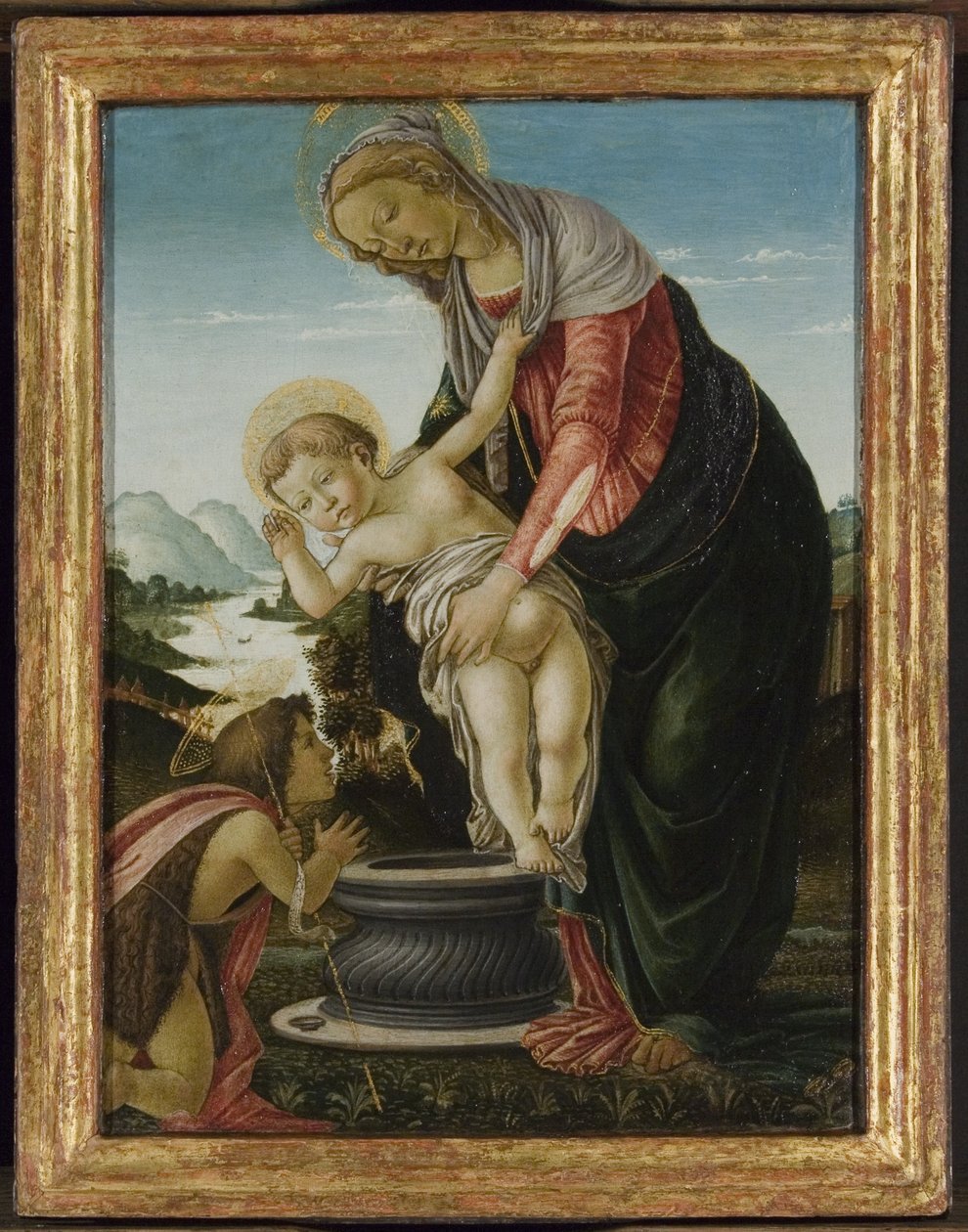 Madonna og barn med den unge Johannes Døberen (tempera og guld på panel) af Sandro Botticelli