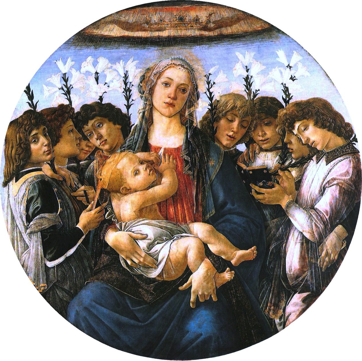 Madonna med barnet og syngende engle af Sandro Botticelli