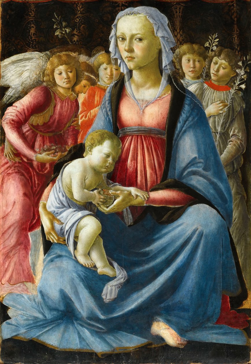 Madonna med barn og fem engle af Sandro Botticelli