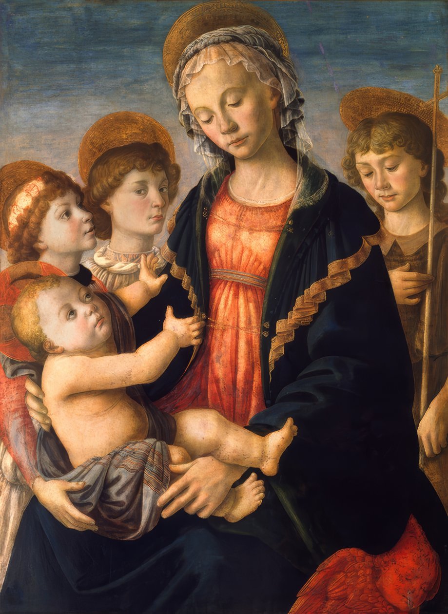 Maria med barnet, drengen John og to engle af Sandro Botticelli