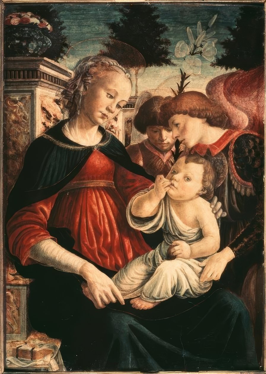 Maria med barn og to engle af Sandro Botticelli