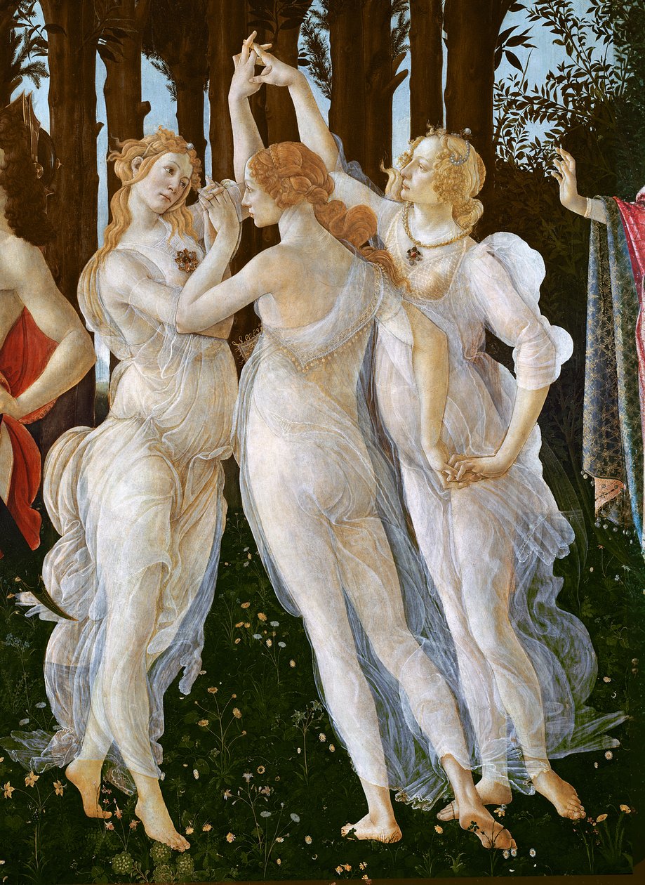 Primavera, detalje af de tre nåder, 1478 tempera på panel af Sandro Botticelli