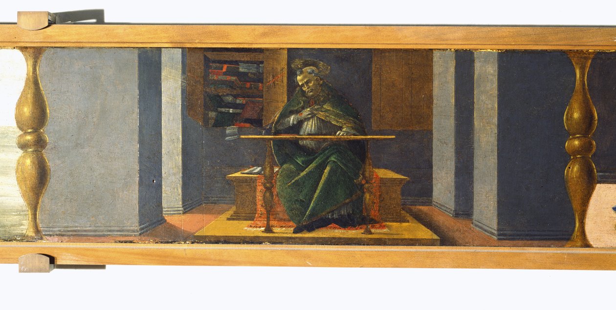 Den hellige Augustin i sit arbejdsværelse, predella-panel fra Markusaltertavlen, ca. 1488-90 (tempera på panel) (se 44363) af Sandro Botticelli