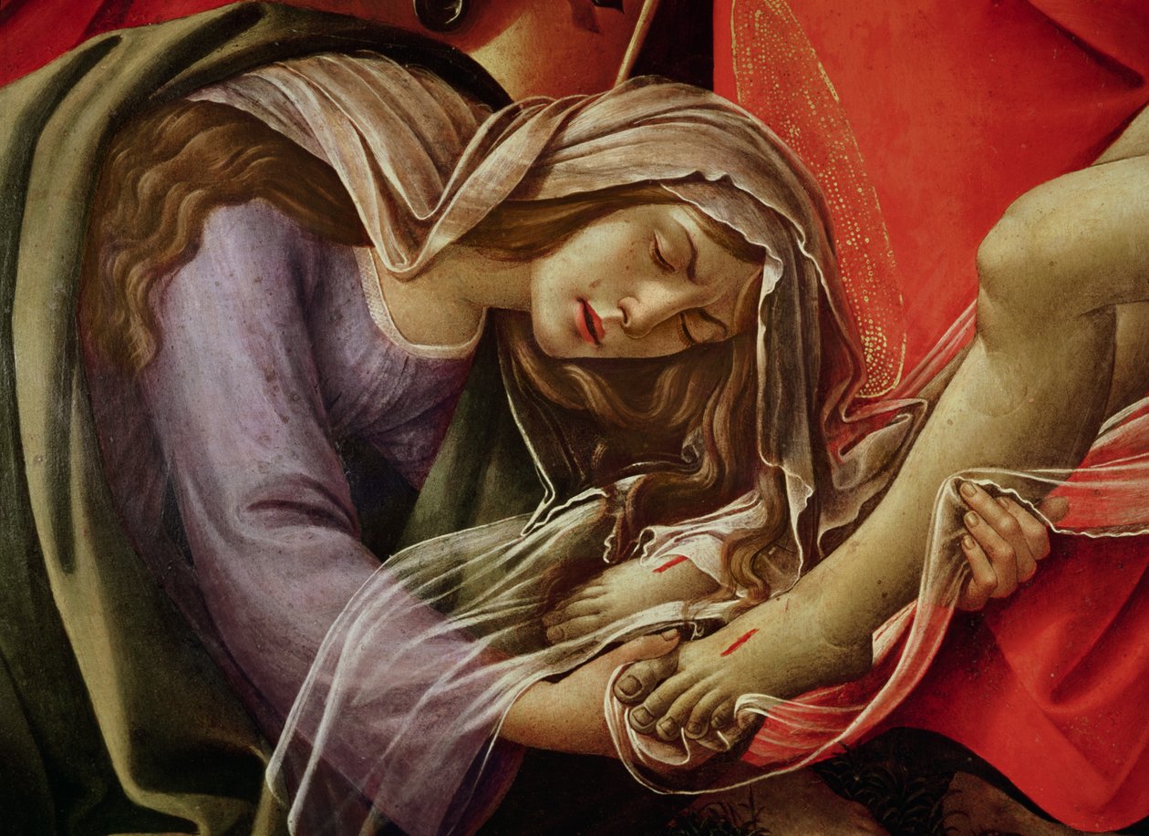 The Lamentation of Christ, detalje af Maria Magdalene og Kristi fødder, c.1490 af Sandro Botticelli