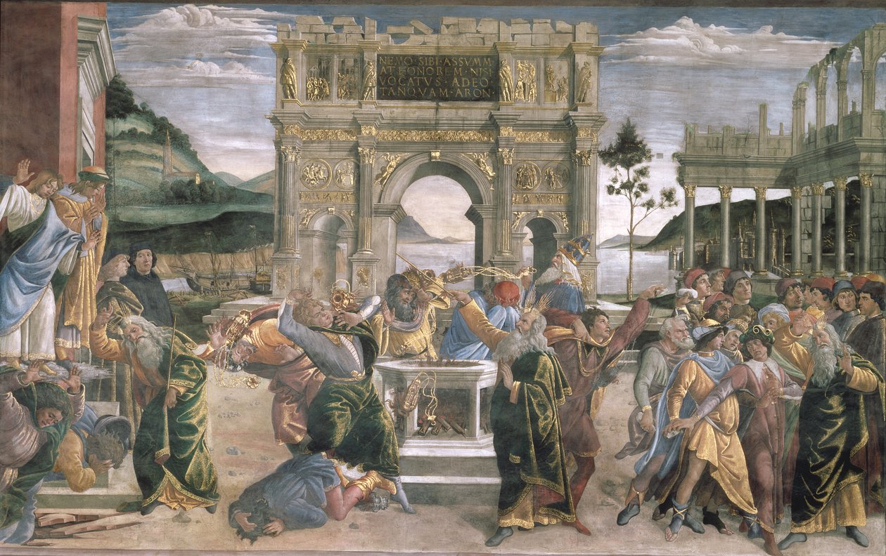 Straffen for Koras, Datan og Abiram, 1481 af Sandro Botticelli