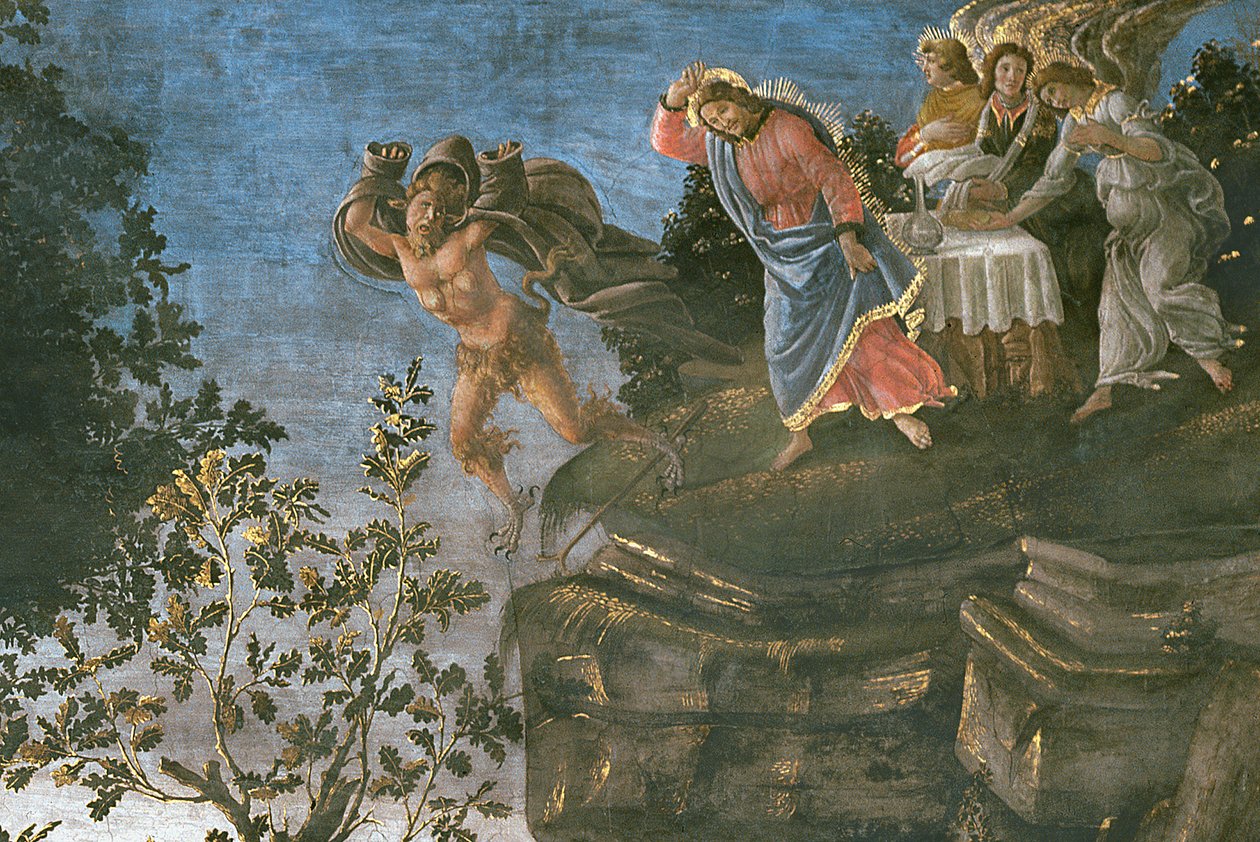 Renselsen af den spedalske og Kristi fristelse, i Det Sixtinske Kapel, 1481 freskodetalje af 75786 af Sandro Botticelli