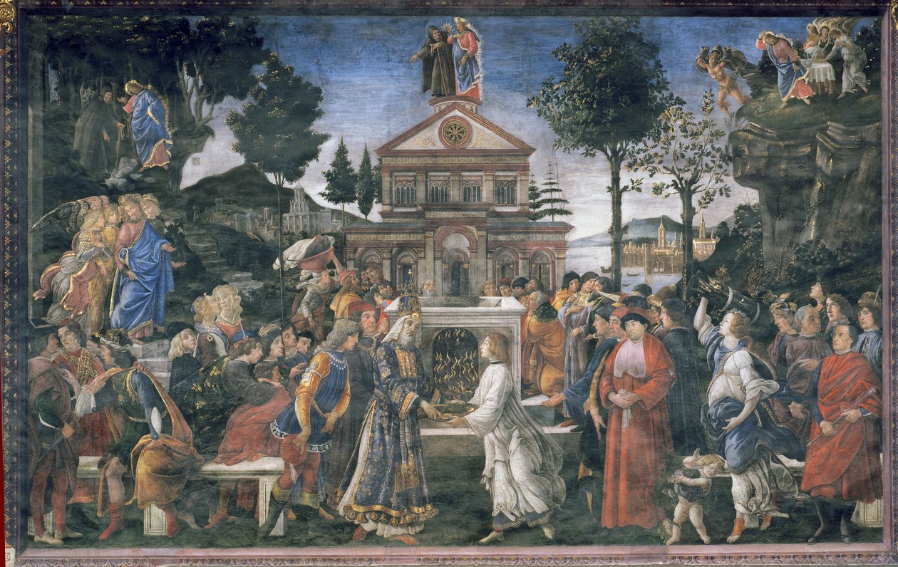 Renselsen af den spedalske og Kristi fristelse, i Det Sixtinske Kapel, 1481 af Sandro Botticelli