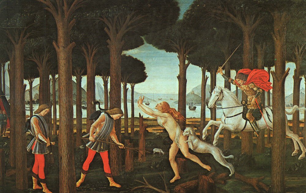 Historien om Nastagio degli Onesti af Sandro Botticelli