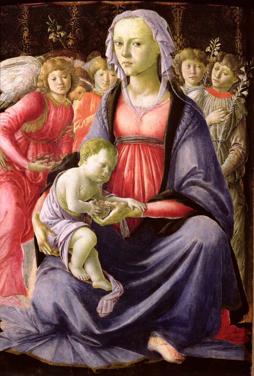 Jomfruen og barnet omgivet af fem engle af Sandro Botticelli