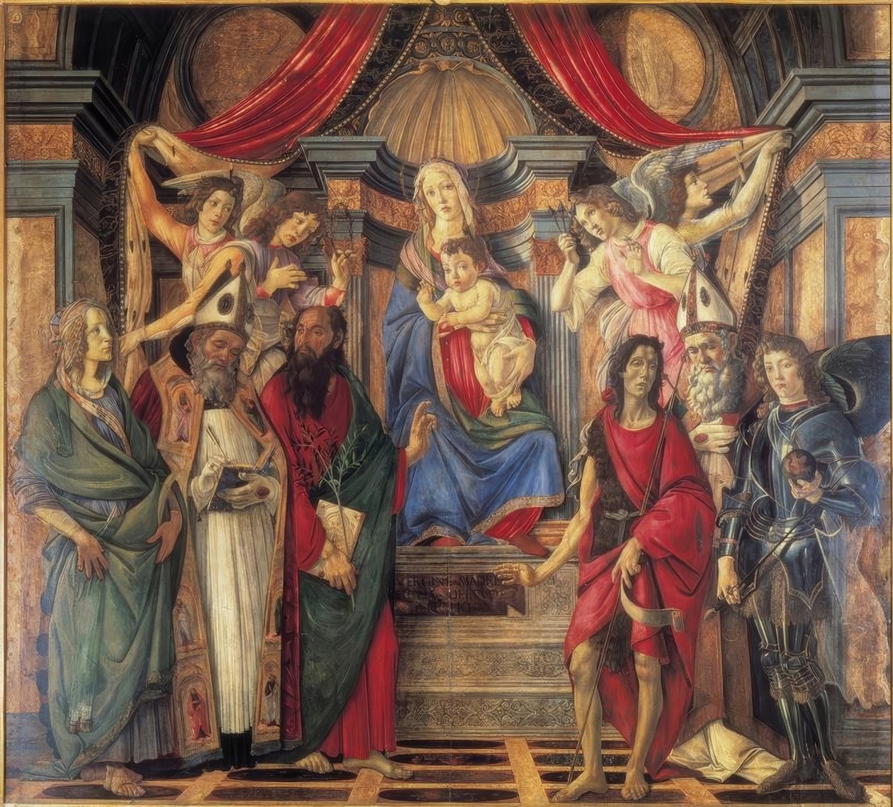 Madonna på tronen med barnet, englene og den hellige Ka af Sandro Botticelli