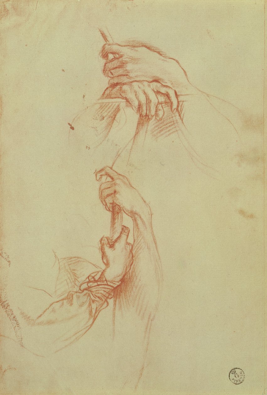To undersøgelser af en ung mands par hænder (rødt kridt) af Sandro Botticelli