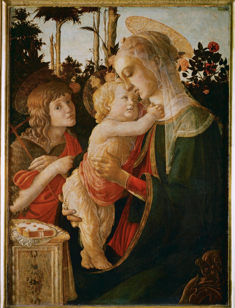 Madonna og barnet med Johannes Døberen ... af Sandro Botticelli