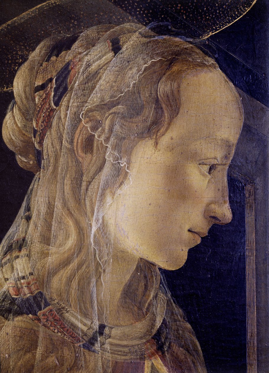 Altertavle af St. Ambroise (Saint Ambroise) eller Retable des Convers. Detalje af Saint Catherine of Alexandria. Maleri af Alessandro di Mariano dei Filipepi kendt som Sandro Botticelli (1445-1510). tempera på lærred af Sandro Botticelli