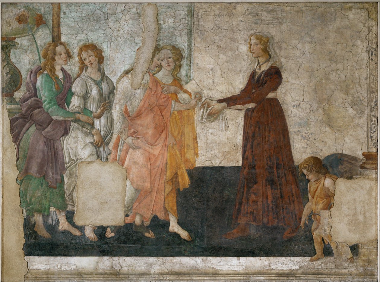 Venus et les graces offrant des presents a une jeune fille - Venus og gratierne giver gaver til en ung pige Fresko ... af Sandro Botticelli