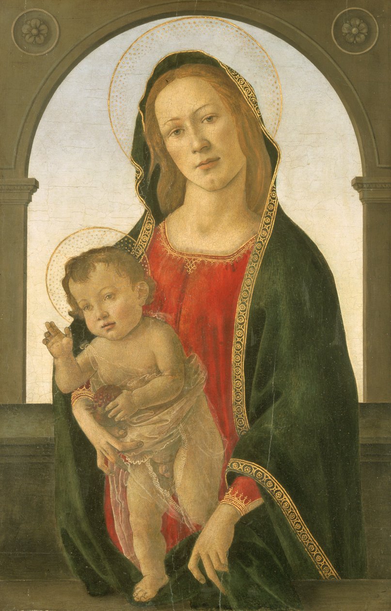 Jomfru og barn med granatæble (olie på plade) af Sandro (1444/5 1510) Botticelli