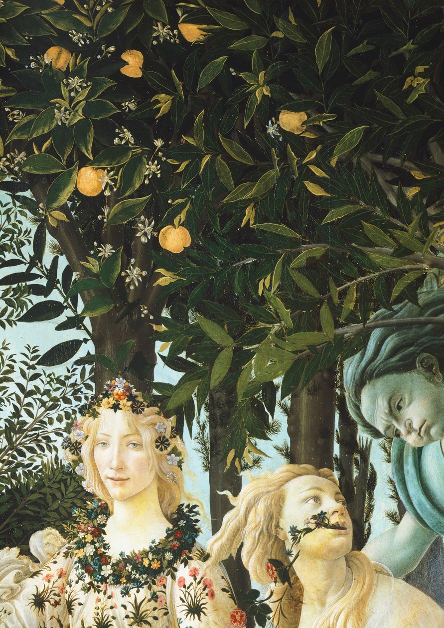 Flora, Zephyrus og Cloris, detalje fra The Allegory of Spring (Primavera), ca. 1477-1482 (tempera på træ) af Sandro Botticelli